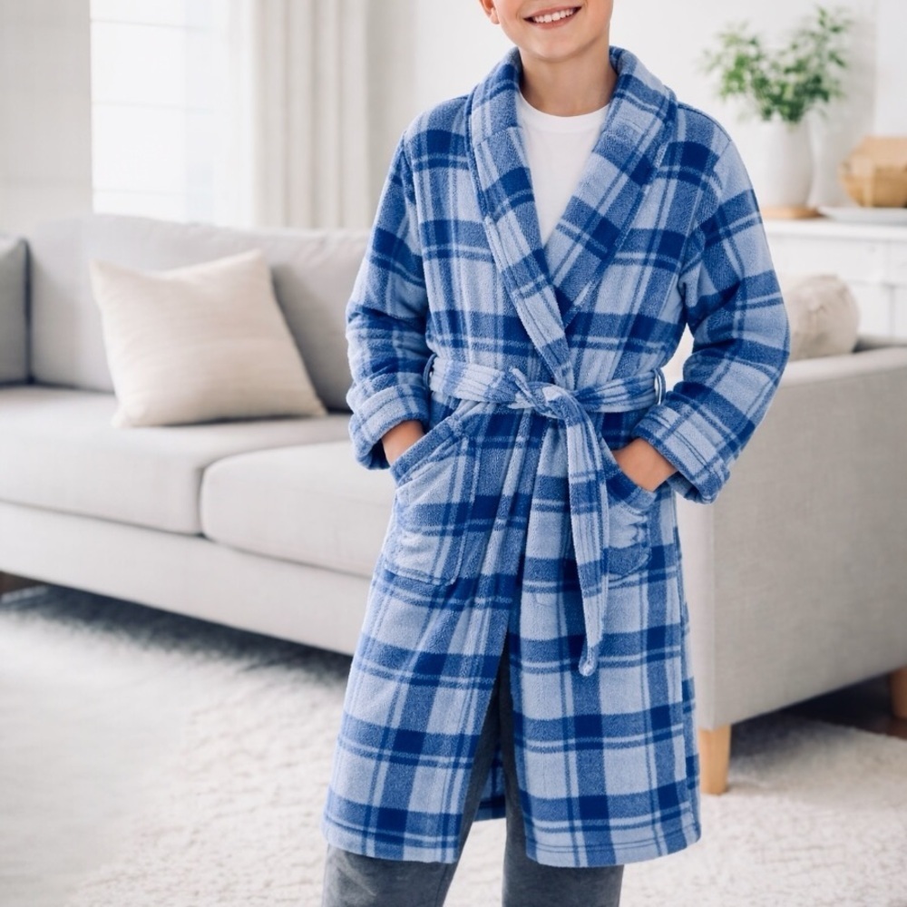 Arizona Jean Co Blue Plaid Lounge Robe Size 14/16 Large